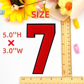 1Pcs 5.0" Red Chenille Number Patches with Black Border, Iron On Appliques for Clothing, Jackets, Backpacks，Varsity Style Number Patches Pair with Varsity Letter Patch (red 7)