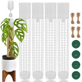 JEGU Moss Pole, Self-Watering Moss Pole for Plants Monstera, 17.4 Inch Height, Stackable Design with Monstera Plant Support - Ideal Moss Poles for Climbing Plants. (4, White)