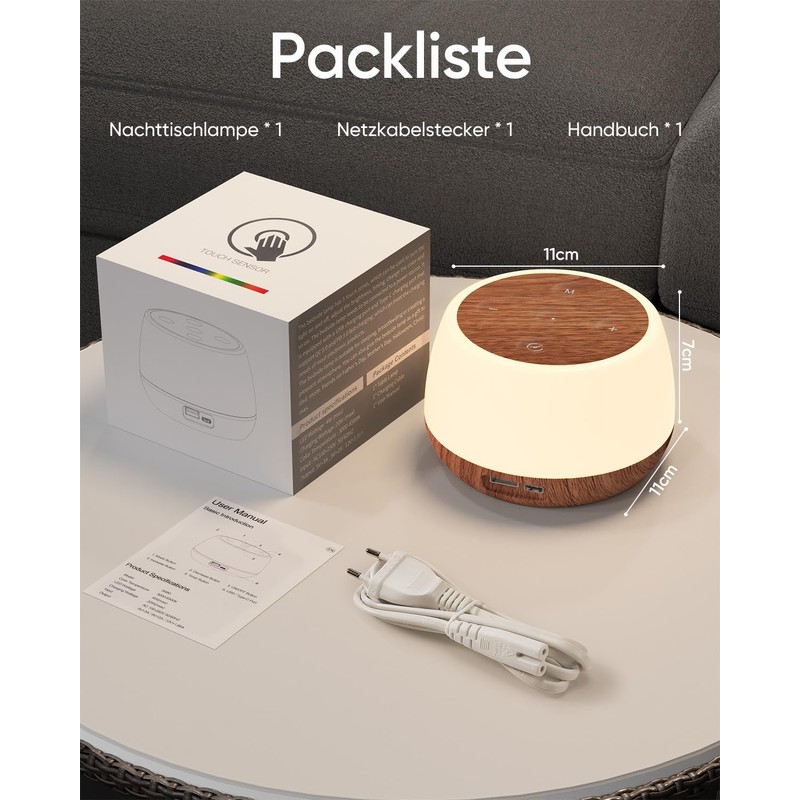 Bedside Lamp Touch Dimmable with 20 W Charging Function, LED