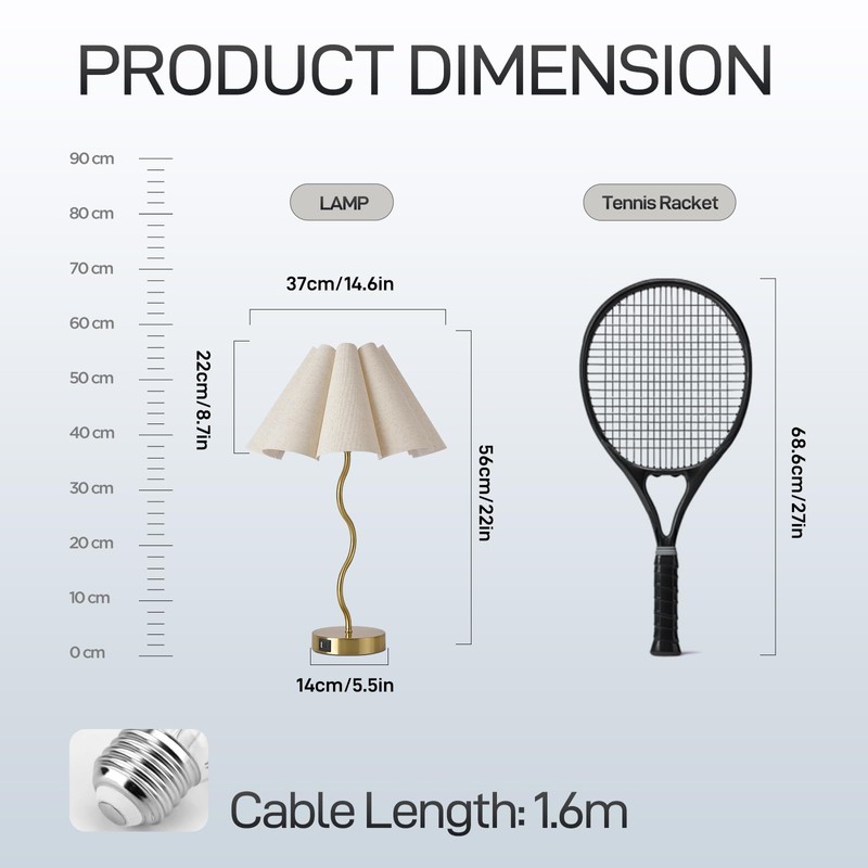 Fengarolam Touch Control Table Lamp with USB Ports, 22” Tall