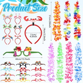Thiccywoov 36 Pcs Luau Glasses Hawaiian Flowers Leis Necklaces and Hawaiian Funny Headband for Collares Hawaianos Para Fiesta Hawaiian Luau Party Supplies