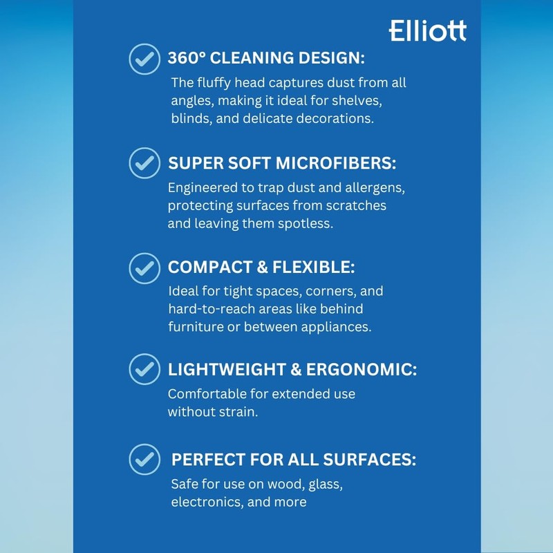 Elliott Fluffy Duster, Super-soft Microfibre Dusting tool perfect for home