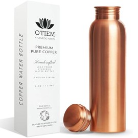 Otiem - Botella de agua 100% cobre para agua potable, acabado liso de 34 onzas, mantente hidratado y disfruta de los beneficios ayurvédic...