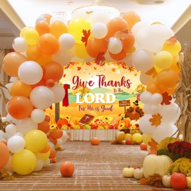 Avezano Give Thanks to The Lord Banner Christian Thanksgiving Party Decorations Backdrop Autumn Maple Leaves Pumpkins Religious Thanksgiving Harvest Party Supplies (6x3.6ft)