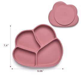 Imagination Junction Bear paw-shaped silicone dinner plate, divided plate, 100% food-grade silicone material, suction cup on the bottom, microwave and dishwasher safe, yellow (Pink)