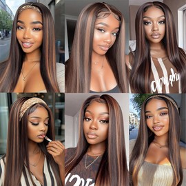 Dokksiiia Highlight Light Brown Bundles Human Hair P1B/30 1B and Light Brown Mix Straight Bundles Double Weft Brazilian Human Hair Sew-In Extensions Soft & Thick 18 20 22 Inch