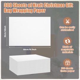 300 Sheets Kraft Tissue Paper 14 x 20 Inches Wrapping Paper Bulk Tissue Paper Decorative for School Baby Shower Graduation Weddings Birthday DIY Bags Gifts (White)