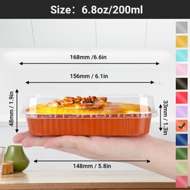 EUSOAR Mini Loaf Pans with Lids, 50pcs 6.8oz Aluminum Foil Cupcake Cups Dessert Liners with Lids, Rectangle Muffin Wrappers Creme Brulee Hoder Cheesecake Containers for Birthday Wedding Party