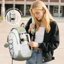 LOVEVOOK Laptop Backpack for Women with Pouch Pocket for Large Capacity Cup,17 Inch Work Computer Laptop Bag College Teacher Backpack Purse,Lightweight Travel Hiking Overnight Bag,White-Bean Green