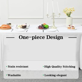HAORUI Open Back Table Skirts, Rectangle Wrinkle Resistant Table Clothes, Ruffles Elastic Table Cover for Banquets, Weddings, Parties (6ft White)
