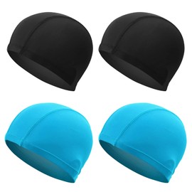 NITAIUN Polyester Swimming Caps (4 Pieces), Unisex-Adults, One Size, Black and Blue