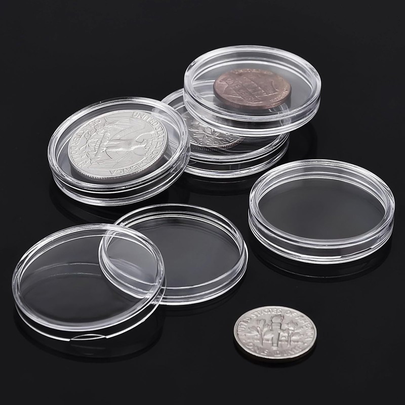 200 Pcs 25 mm Coin Holder Capsules Clear Round Plastic