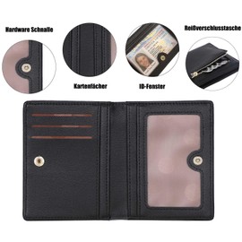 RRANCharltu Women's Small Leather Purse, Short Women's Mini Purse with Zip, Coin Compartment, Wallet, black