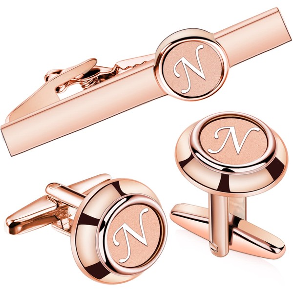 AMITER Initial Tie Clip and Cufflinks Set for Men, A-Z