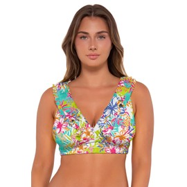 Sunsets Willa Wireless Women's Swimsuit Bikini Top with Removable Cups (Ribbed Fabric), Botanical Bliss Sandbar Rib, 40G/38H