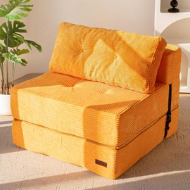 MAXYOYO Folding Sofa Bed, Convertible Sofa Bed with High-Density Support Foam, Portable 4 in 1 Fold Out Chair to Floor Bed, Versatile Floor Sofa Couch for Living Room Bedroom, Orange