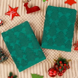 Quera 2 Pack Christmas Hand Towels Christmas Tree Green Bathroom Decorative Towels Set for Drying, Cleaning, Cooking, Holiday 13.7'' x 29.5''