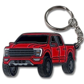 FOUR WHEEL BEAST F150 Metal Keychain compatible with Ford F150 Accessories 2022 Toy Truck (Red)