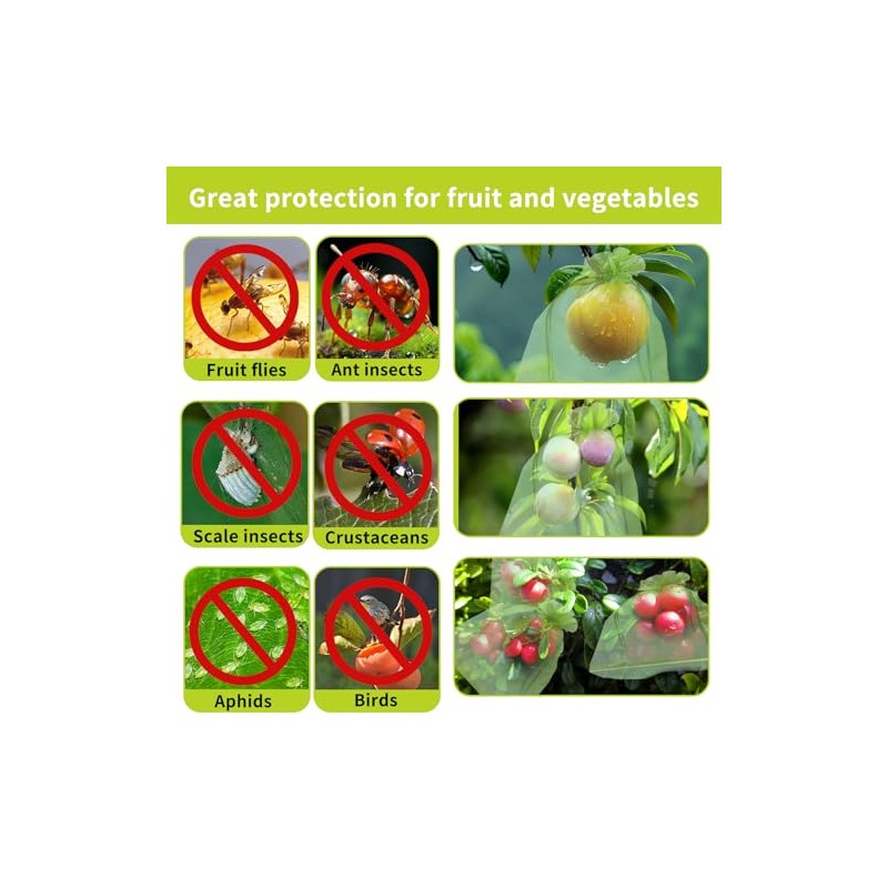 100PCS Fruit Protection Bags - Drawstring Mesh Covers for Gardens