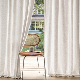 MIULEE Non-See-Through Privacy Linen Curtains 2 Panels, Light Filtering Window Curtains Farnhouse Textured Back Tab Semi Sheer Drapes for Bedroom Living Room, 52 x 84 Inches Long, White