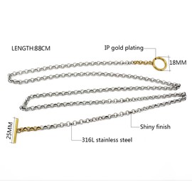 Waterproof 316L Stainless Steel Long O Rolo Chain Two Layered Chain Chunky Necklace Choker for Women Men Punk Jewelry