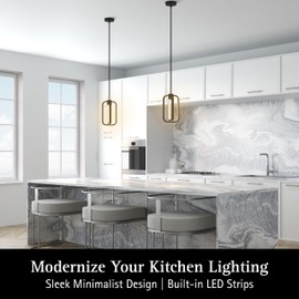 Ultralux Jaiya Integrated LED Mini Pendant Light - Adjustable Height, TRIAC Dimmable Hanging Light Fixture - 20W, 3000K Surface Mount LED Ceiling Light - Modern Kitchen Island Lighting (Matte Black)