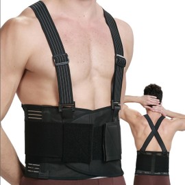 NeoTech Care Adjustable Back Brace Lumbar Support Belt with Suspenders, Charcoal Color, Size L
