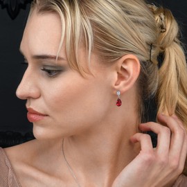 Diamond Treats 925 Sterling Silver Earrings for Women with Red Cubic Zirconia Stones, Ruby Red Earrings for Women, Sterling Silver Dangle Earrings for Women, Ruby Red Teardrop Earrings for Women