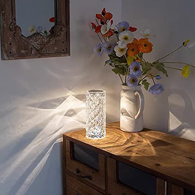 Crystal Table Lamp Light 3 Colours Changing USB Chargeable LED