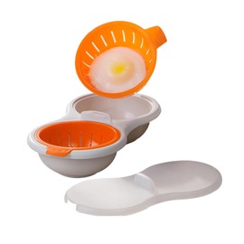 Microwave Egg Poacher,2 Cavity Eggs Poacher, Microwave egg cooker with Lid,Double Layer Microwave Boiled Eggs Maker for Egg McMuffin Hamburg Breakfast Sandwiches,Easy to cook and clean