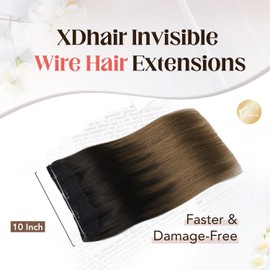 XDhair Invisible Wire Hair Extensions 20 Inch 85g Black to Medium Brown Wire Hair Extensions Fishing Line Human Hair for Women (#1B/4-20inch)