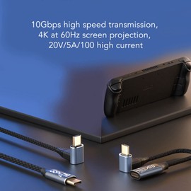 USB -C -Verlängerungskabel, Rechtswinkel 3.1 Männlich Bis USB -Kabel, Nylon PD100W Extender -Kabel Schnellladung, 4K bei 60 Hz Kompatibel für Laptop, Tablet, mit 10 Gbit/S