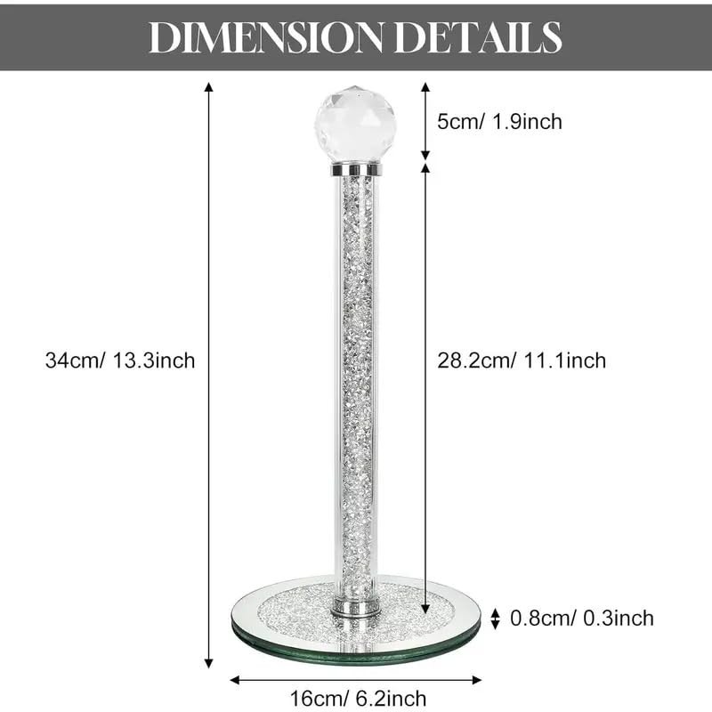 Crystal Paper Towel Holder, 34cm Countertop Stand with Sparkly Diamond