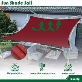 Goleray 11'x15' Waterproof Sun Shade Sail Rectangle Heavy Duty Canopy Patio Cover Outdoor UV Block Awning Shade Cloth with D-Rings for Backyard Garden Deck Carport Beach Outside Activities, Red