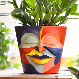 GUGUGO 8 Inch Abstract Rainbow Head Planter, Unique Face Plant Pot with Drainage, Cute Eclectic Flower Planters Pots for Indoor & Outdoor Plants, Colorful Funny Room Decor Aesthetic, Red & Blue