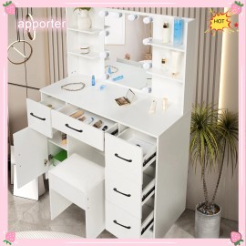 Yamissi 10 Light Bulbs LED Mirror For Bedroom White Makeup Vanity Dressing Table Large