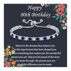 YOKIKA 80th Birthday Gifts for Women, Blue&Silver Bracelet for Women Presents for 80th Birthday, Adjustable Sterling Silver Bracelets Jewellery Gifts for Mum Grandma Auntie Her Womens Christmas