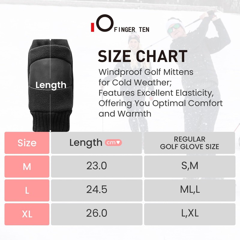 Winter Golf Mitts Mitten Gloves Men Women Warm Fleece in