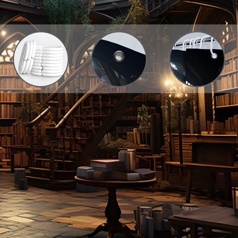 Gothic Library Shower Curtain Retro Room for Study in The