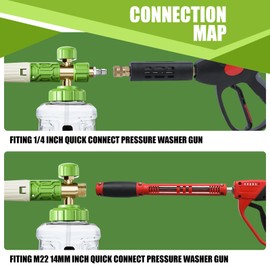 Dancingboar Snow Foam Lance Cannon Bottle Compatible with 1/4 Quick Connect Pressure Washer, Foaming Cannon Adjustable Soap Sprayer Nozzle Foam Bottle 1L, Foamer Gun for Pressure Washer