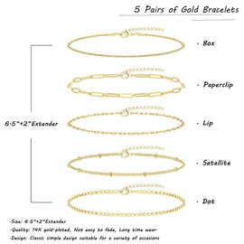 FFWTPY Pack of 5 Women's Bracelets, Adjustable Waterproof and Stackable Chain Bracelets, High-Quality Jewellery Set for Any Occasion, Iron