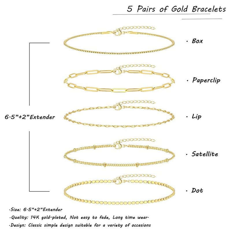 FFWTPY Pack of 5 Women's Bracelets, Adjustable Waterproof and Stackable