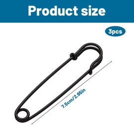 Large Safety Pins, 30-Pack Black Strong Heavy Duty Extra Large Safety Pins, 75mm/3inch Kilt Pin, Giant Safety Pin for Emergency Clothing Repair and Blanket Fixation