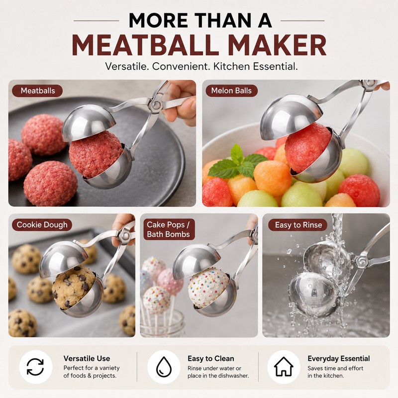 Stainless Steel Meatball Maker Tool – Non-Stick Scissor Scoop for