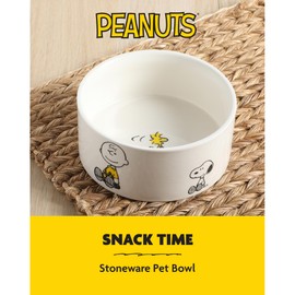 Peanuts Snoopy & Charlie Brown 6" Stoneware Dog Food Bowl – for Small to Medium Dogs – Cute Cartoon Pet Dish, Durable & Easy to Clean – Puppy Feeding