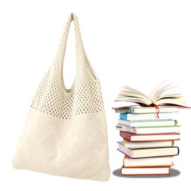 Auliuse Beach Bags for Women, Ladies Handbag, Boho Shoulder Bag, Crochet Beach Bag, Women Knitted Handbags, Crochet Tote Bag for School Holiday Daily Work Shopping Travel (Off-white)