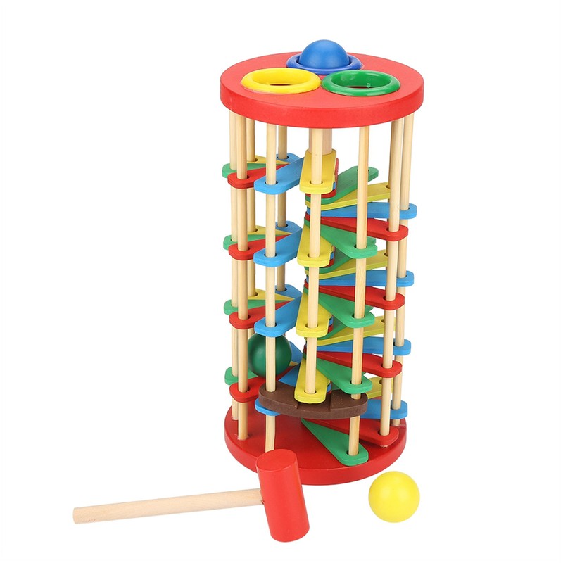 Colorful Wooden Knock Ball Ladder Toy Intelligence Development Kids Children