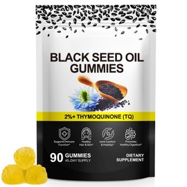 Black Seed Oil Gummies with 2%+ Thymoquinone (TQ), 500 mg Nigella Sativa Pure Black Cumin Seed Oil Gummy for Hair & Skin Healthy, 90 Gummies