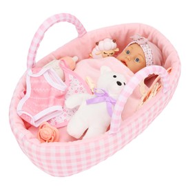 Miunana Babypuppe 30 cm Puppe in süßer Puppenkleidung Niedliches Outfit Hut Socken, ohne Haare 12 Zoll Puppen mit Puppentragetasche Schlafkorb Puppenkorb Spielzeug Zubehör für Kinder ab 3 Jahren