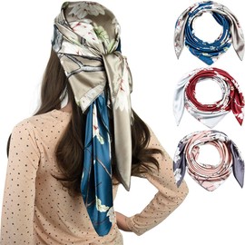 corciova 3 Pcs Square Hair Scarf Black Women Silk Headband Tie Sleeping at Night Bandanas Headscarf Magnolia (Blue Red Pink)